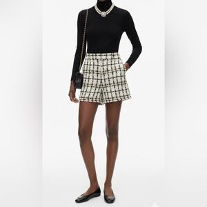 New Zara Highrise Plaid Tweed Cream, Beige & Black Shorts Size Extra Small
